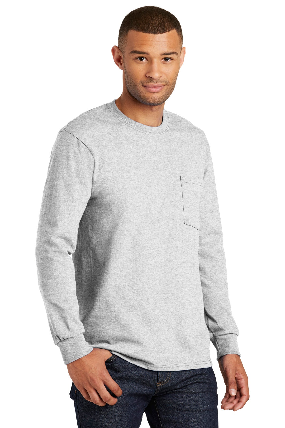 Ash Port & Company Tall Long Sleeve Essential Pocket Tee. PC61LSPT