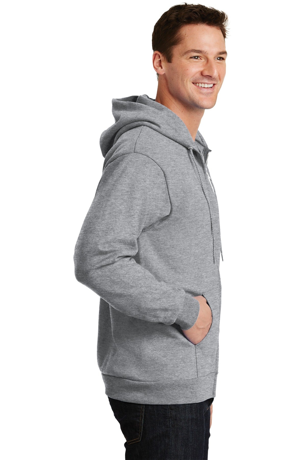 Ath Heather Port & Company Essential Fleece Full-Zip Hooded Sweatshirt. PC90ZH