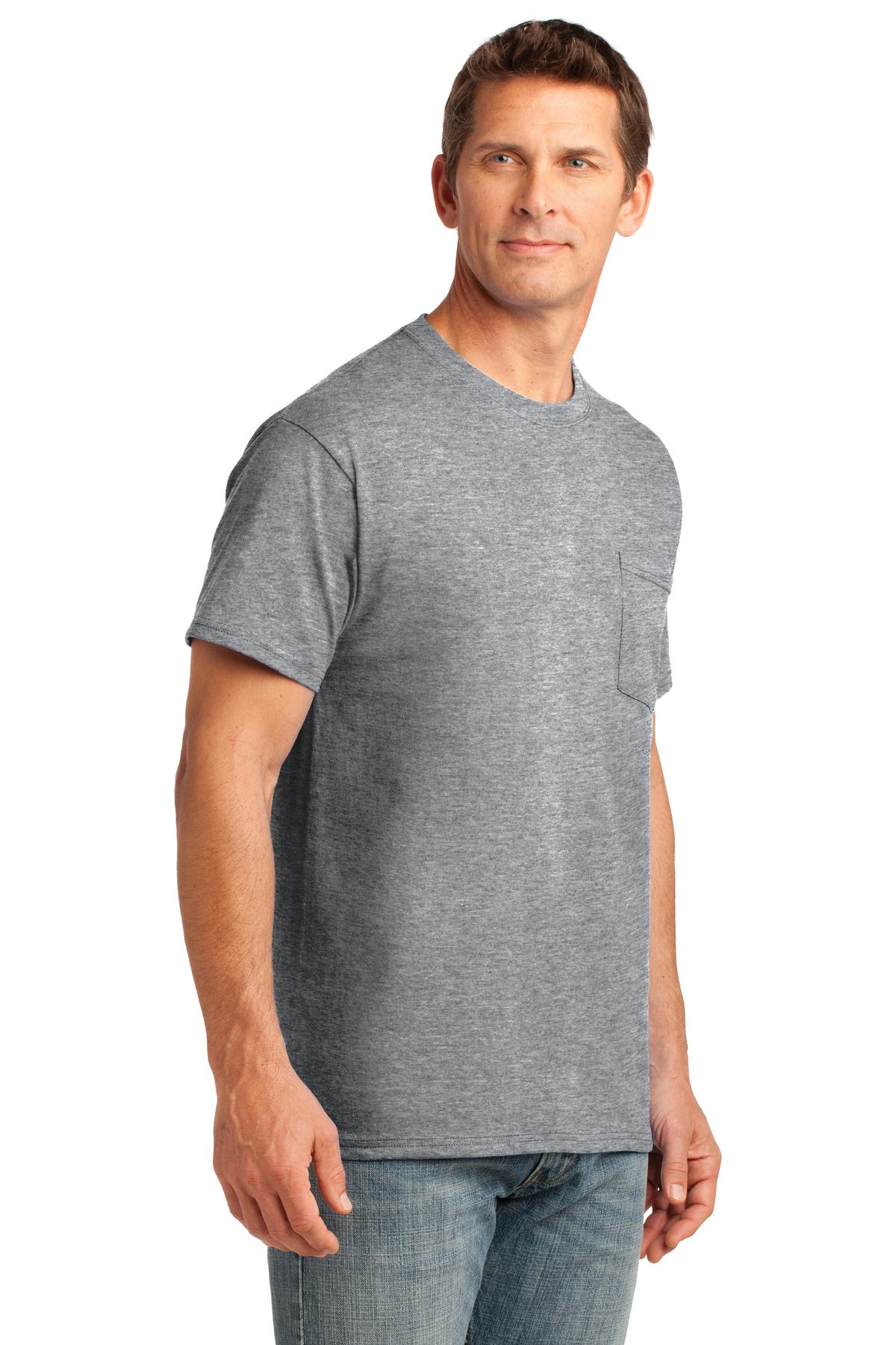 Athl Heather Port & Company Core Cotton Pocket Tee. PC54P