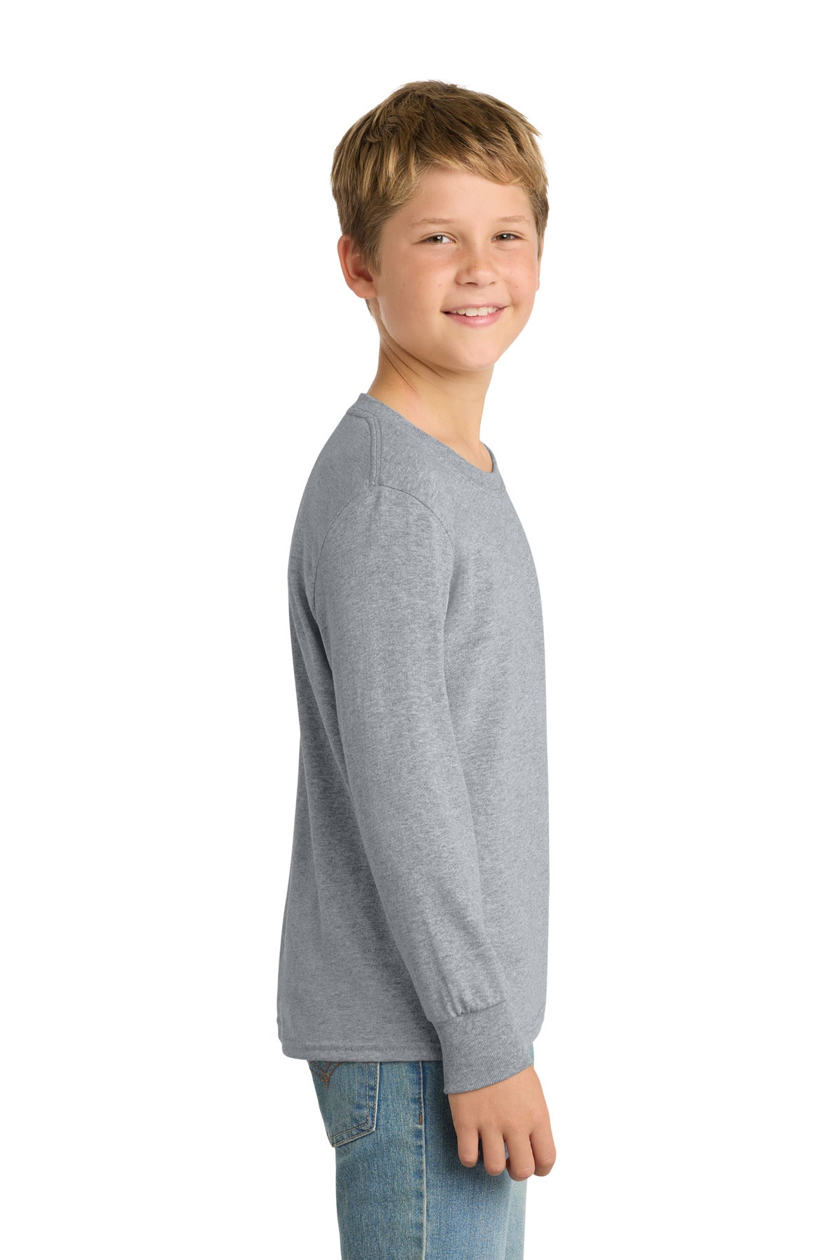 Athl Heather Port & Company Youth Long Sleeve Core Cotton Tee. PC54YLS
