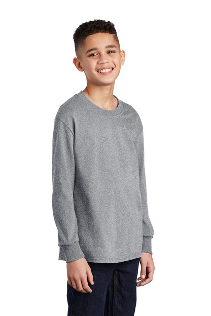 Athl Heather Port & Company Youth Long Sleeve Core Cotton Tee. PC54YLS