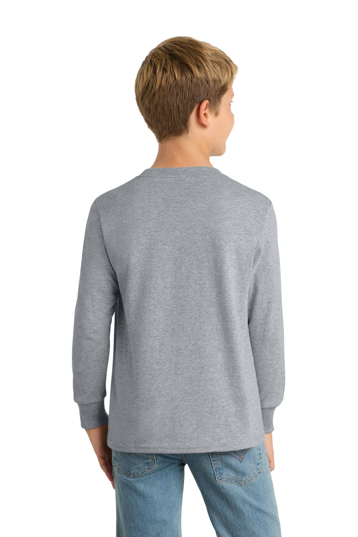 Athl Heather Port & Company Youth Long Sleeve Core Cotton Tee. PC54YLS