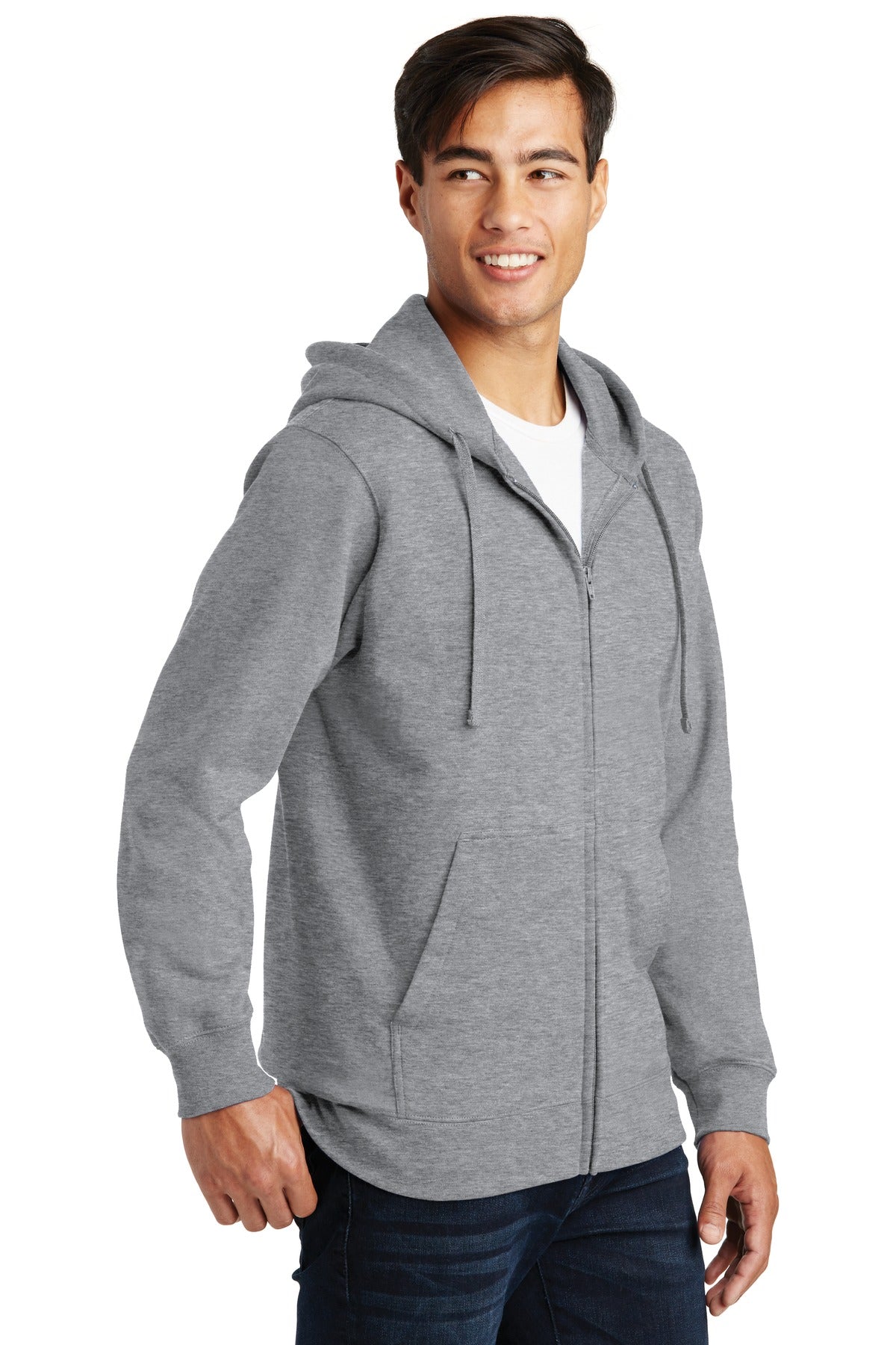 Athletic Hthr Port & Company Fan Favorite Fleece Full-Zip Hooded Sweatshirt. PC850ZH