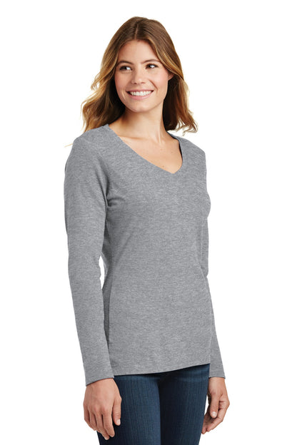 Athletic Hthr Port & Company Women's Long Sleeve Fan Favorite V-Neck Tee. LPC450VLS