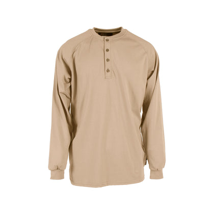VI6HS 6 oz Cotton FR Henley Shirt (CAT 2) - Khaki - Size XL