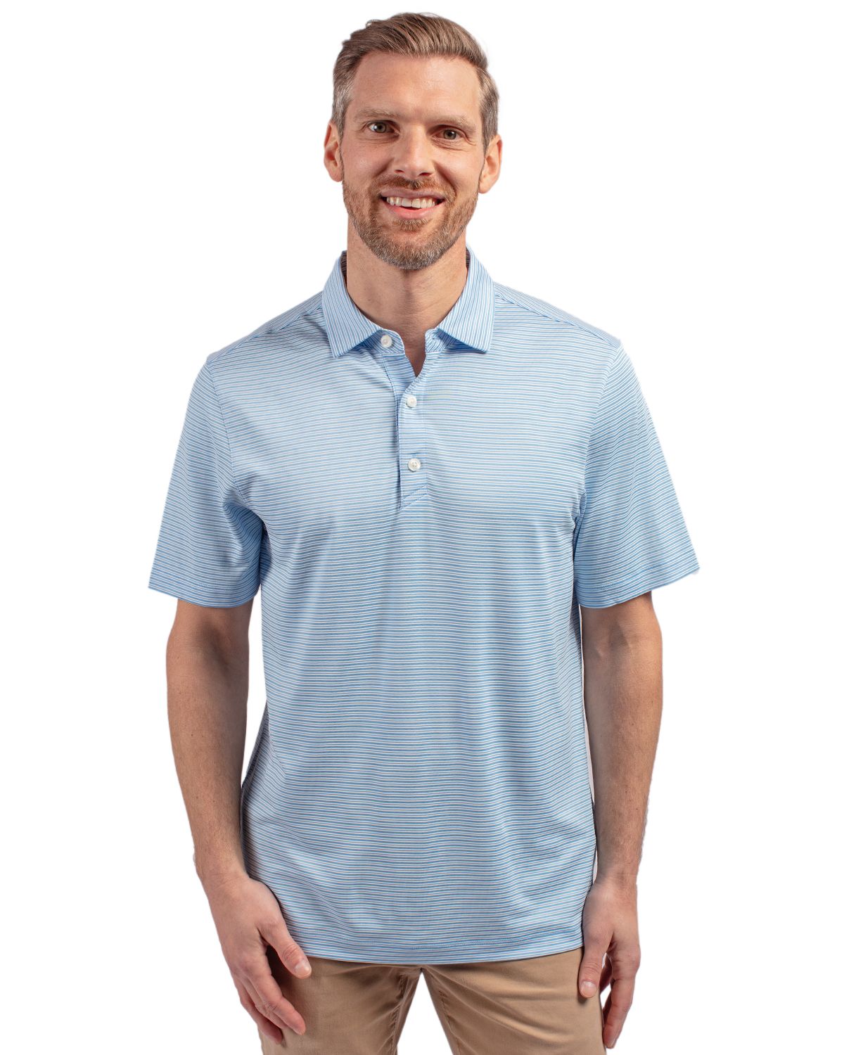 Atlas/White Cutter & Buck Forge Eco Double Stripe Stretch Recycled Mens Polo  - S