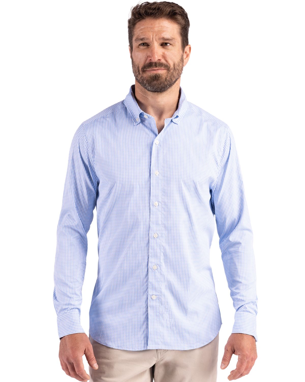 Atlas/White Cutter & Buck Skyline Epic Confidence Recycled Gingham Mens Long Sleeve Dress Shirt  - S