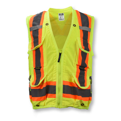 SV030X-2 Heavy Duty 10-Pocket Cruiser Vest with Back Pouch X-Back - Hi Vis Green - Size 2X