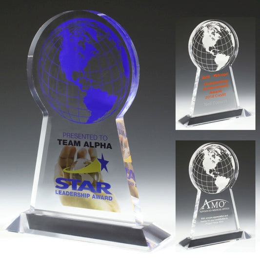 Tall Globe Award - Laser Engraved - (7½" x 9¼" x ¾")