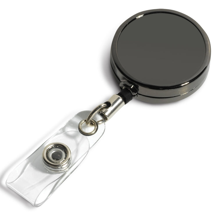 30" Cord Gunmetal Colored Solid Metal Retractable Badge Reel and Badge Holder with Laser Imprint