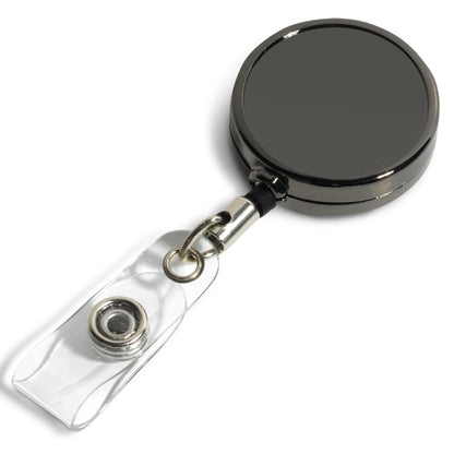 30" Cord Gunmetal Colored Solid Metal Retractable Badge Reel and Badge Holder with Laser Imprint