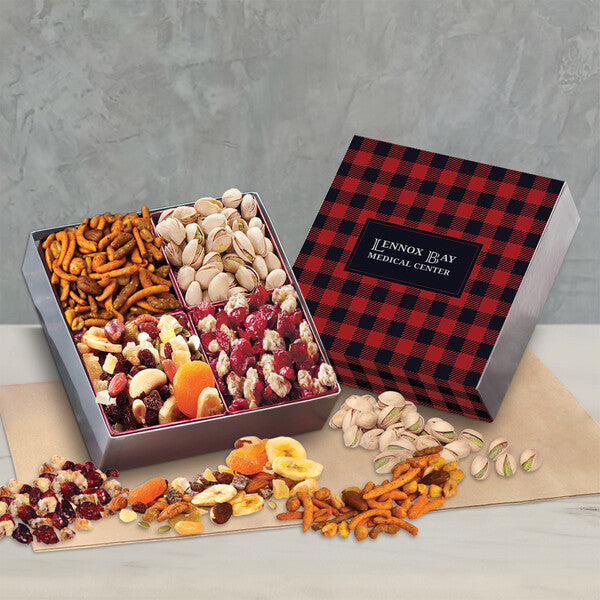 Gift Box with Gourmet Treats with Plaid Sleeve