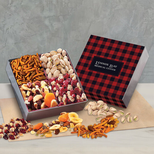 Gift Box with Gourmet Treats with Plaid Sleeve