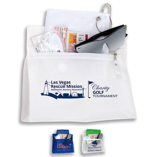 "LAYOVER" 16 Piece Golf Kit in Travel Pack with Components inserted into Zipper Kit