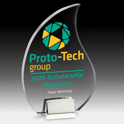Flame Award w/ Chrome Base (5 1/2" x 9" x 3/4") - Laser Engraved