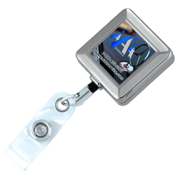 32" Cord Square Chrome Solid Metal Retractable Badge Reel and Badge Holder