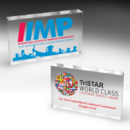 Glass Award Paperweight 5” x 3” x 3/4”