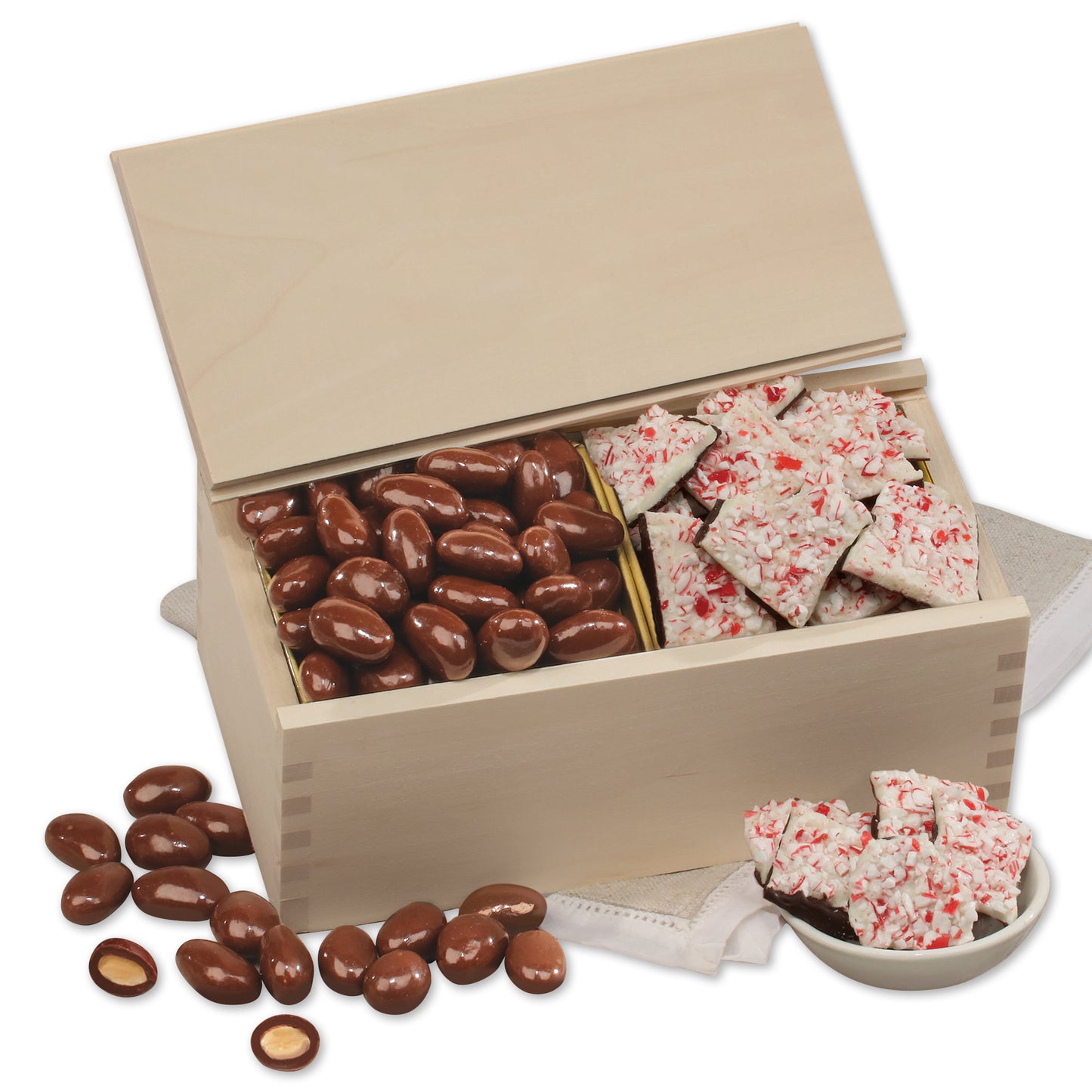 Peppermint Bark & Chocolate Almonds in Wooden Collector's Box