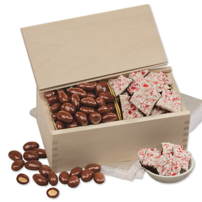 Peppermint Bark & Chocolate Almonds in Wooden Collector's Box