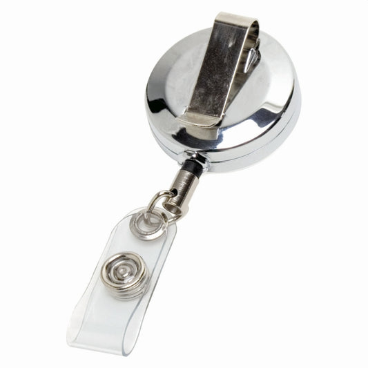 30" Cord Chrome Solid Metal Retractable Badge Reel and Badge Holder with Laser Imprint Only