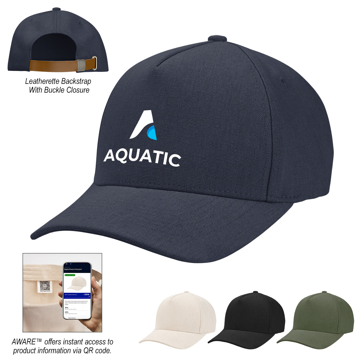 AWARE™ Recycled Cotton Cap with Leatherette Backstrap