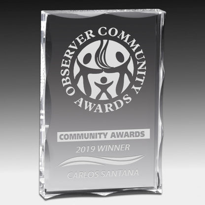 Scalloped Edge Rectangular Acrylic Paperweight Award w/4-Color Process (4"x 6"x 1")