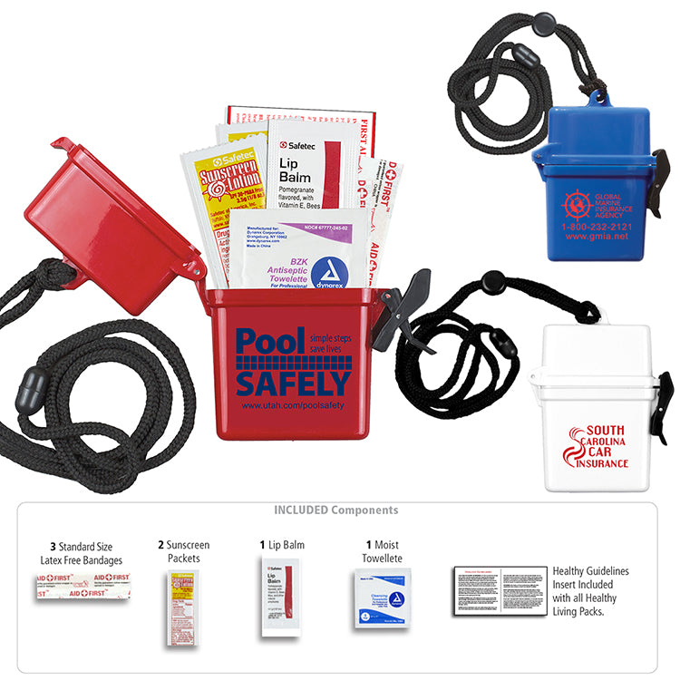 Red "EZ CARRY KIT 2" 8 Piece First Aid Sun Kit Eight Components Inserted Into Hard Plastic Hinged Top Wa