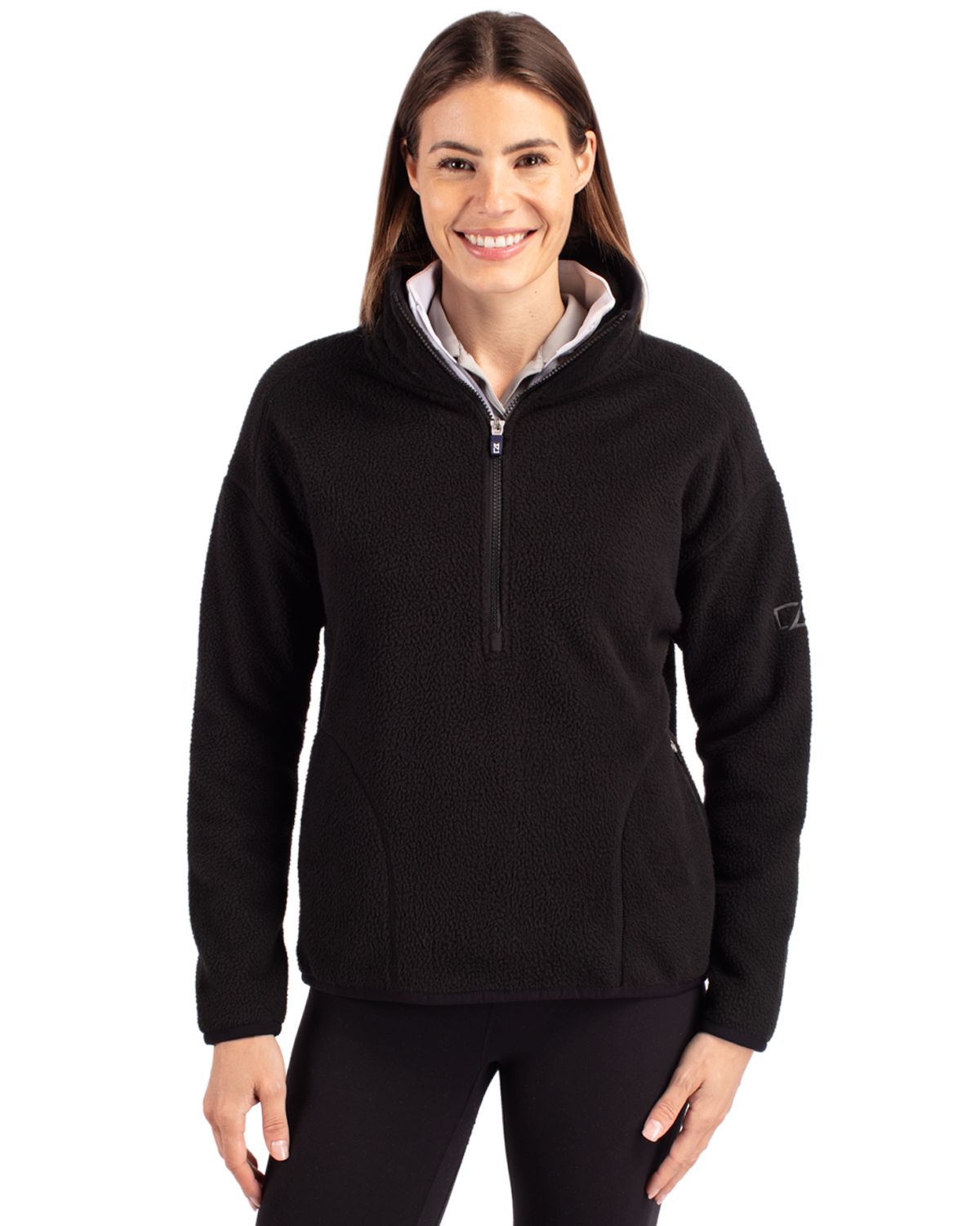 Black Cutter & Buck Cascade Eco Fleece Womens Pullover Jacket  - XS