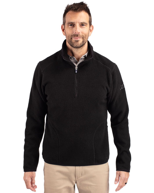Black Cutter & Buck Cascade Eco Sherpa Fleece Mens Big & Tall Quarter Zip Jacket Big & Tall  - LT