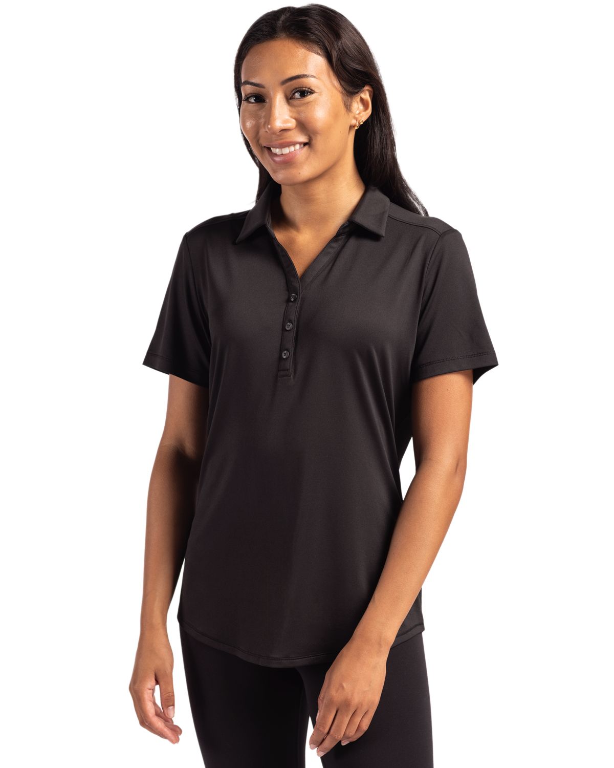 Black Cutter & Buck Forge Eco Stretch Recycled Womens Short Sleeve Polo  - XS