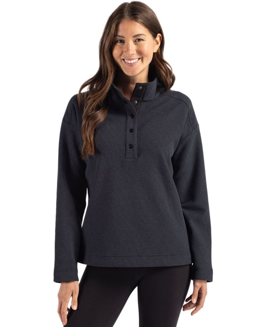 Black Cutter & Buck Hunts Point Eco Textured Fleece Recycled Womens Snap Pullover  - XS