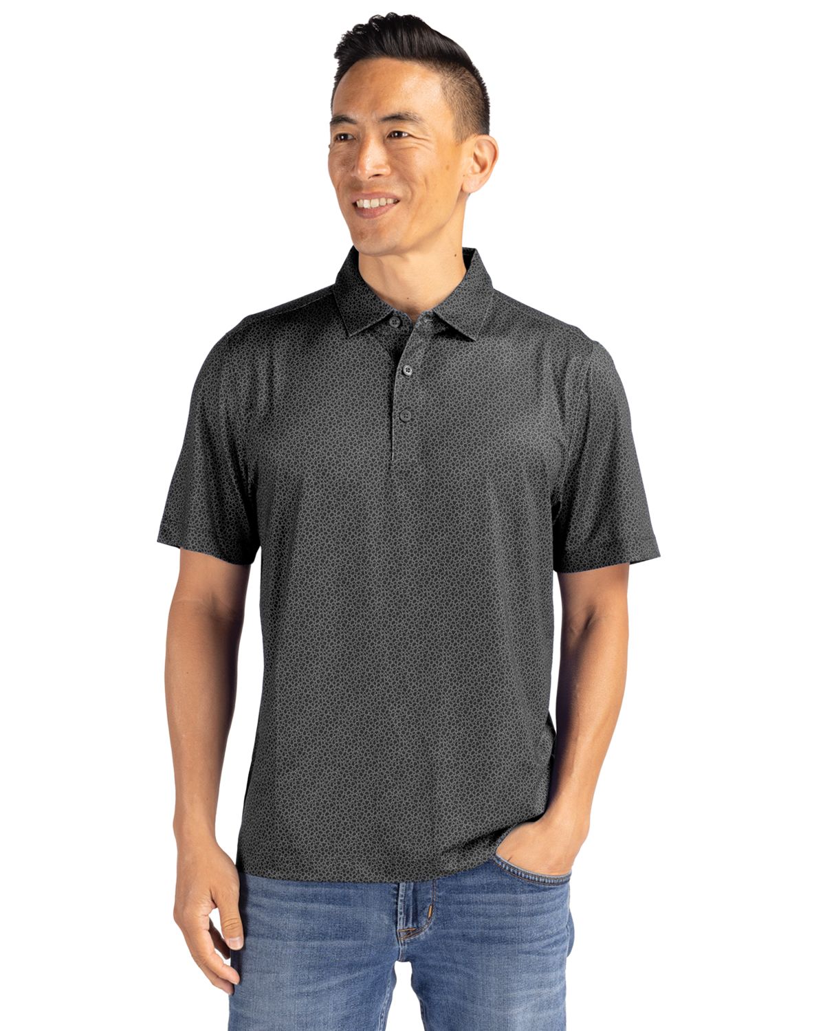 Black Cutter & Buck Pike Eco Pebble Print Stretch Recycled Mens Polo  - S