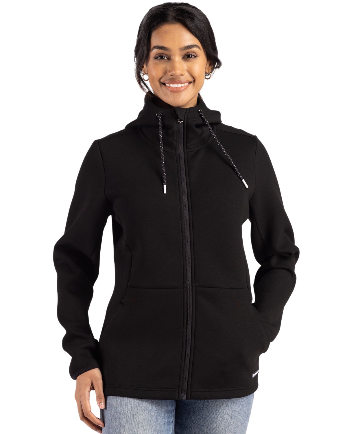 Black Cutter & Buck Roam Epic Versatility Recycled Womens Full Zip Hooded Jacket  - XS