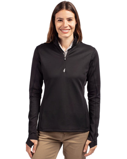 Black Cutter & Buck Traverse Stretch Eco Quarter Zip Womens Pullover  - XS