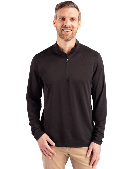 Black Cutter & Buck Virtue Eco Pique Recycled Quarter Zip Mens Pullover  - XS