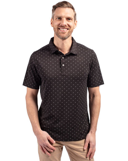 Black Cutter & Buck Virtue Eco Pique Tile Print Recycled Mens Polo  - S