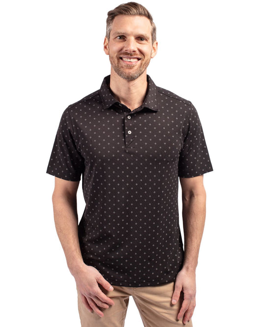 Black Cutter & Buck Virtue Eco Pique Tile Print Recycled Mens Polo  - S