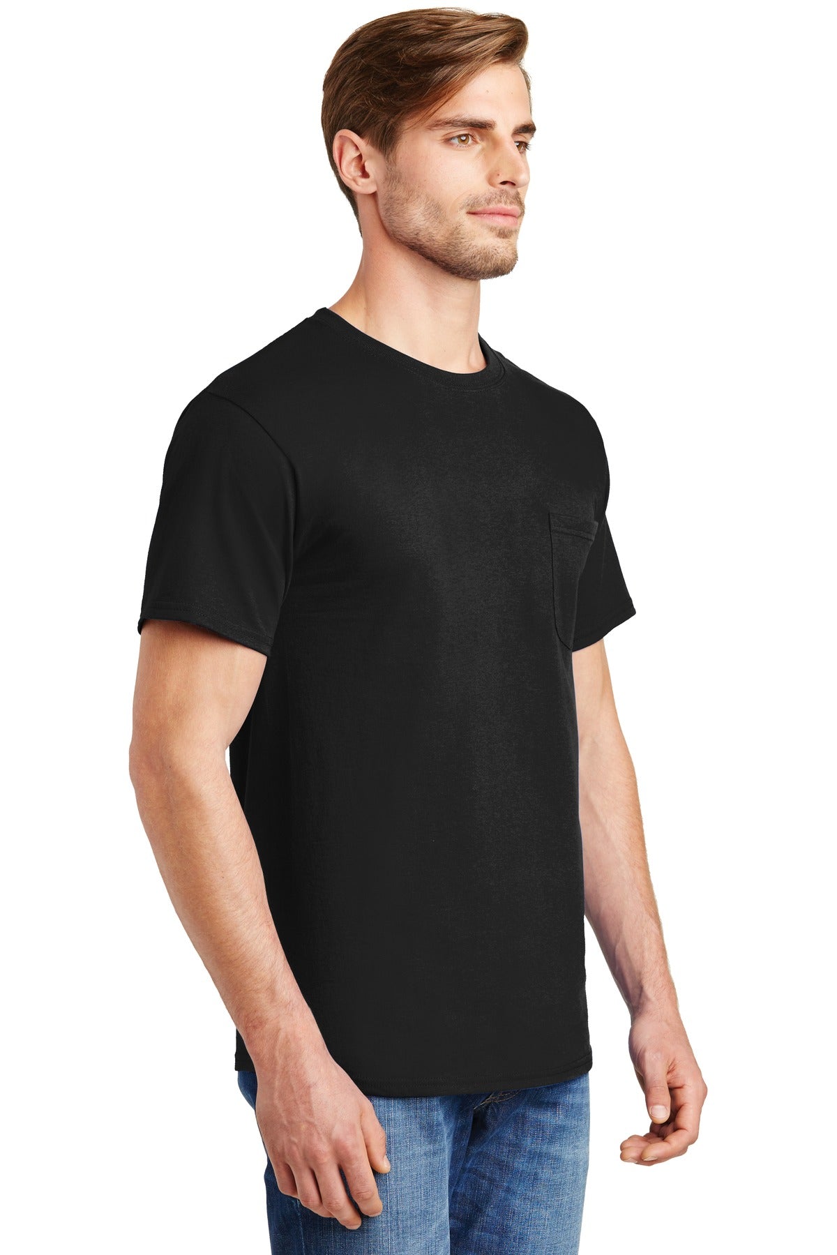 Black Hanes - Authentic 100% Cotton T-Shirt with Pocket. 5590