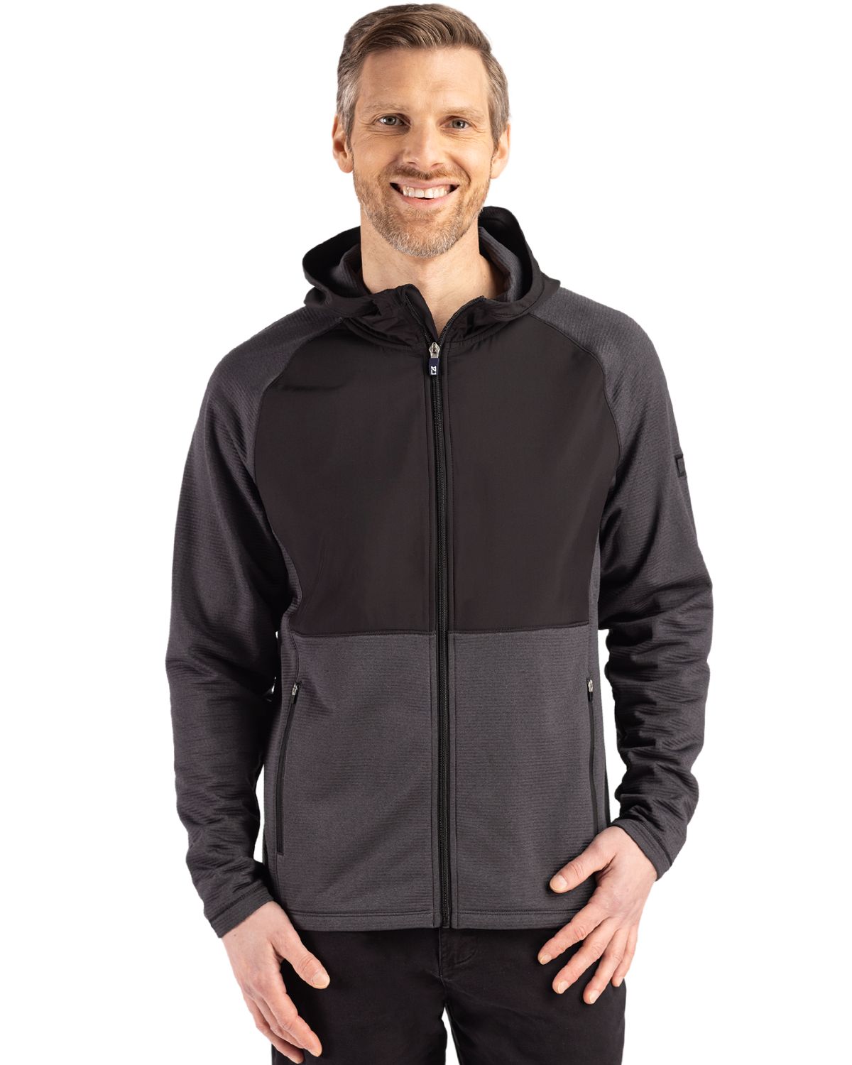 Black Heather Cutter & Buck Peshastin Fleece Recycled Mens Hybrid Jacket  - S