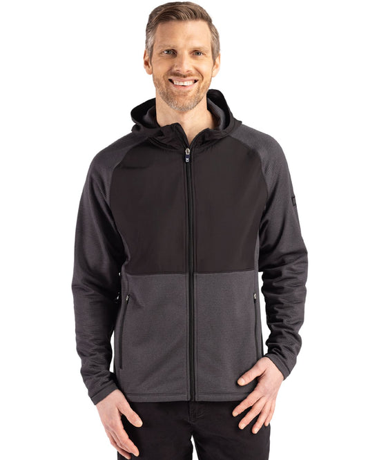 Black Heather Cutter & Buck Peshastin Fleece Recycled Mens Hybrid Jacket  - S
