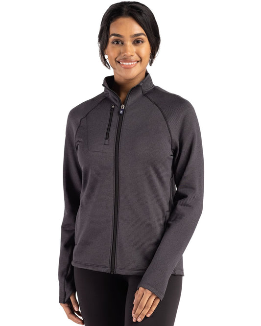 Black Heather Cutter & Buck Peshastin Fleece Recycled Womens Full Zip Jacket  - XS