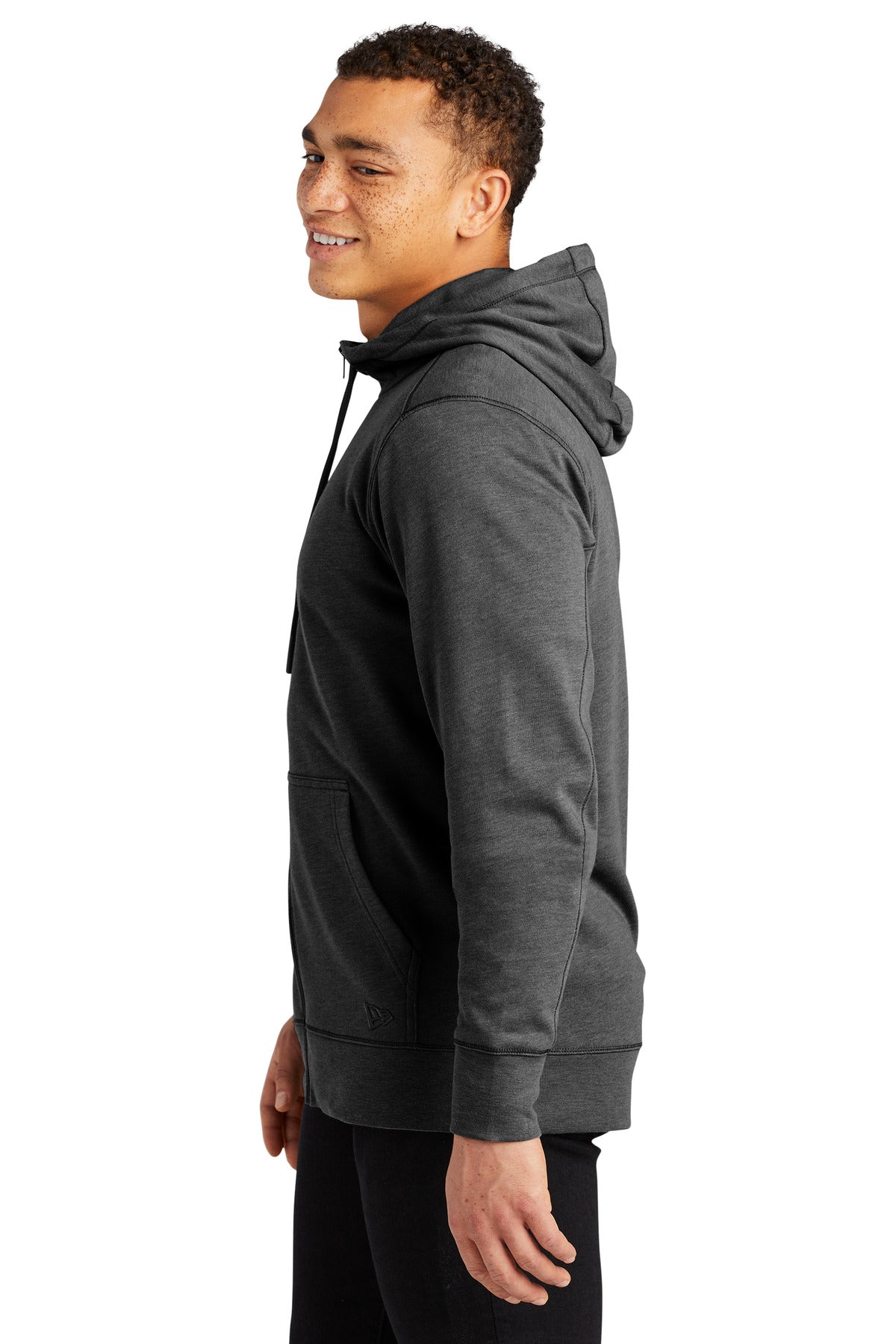 Black Heather New Era Tri-Blend Fleece Full-Zip HoodieNEA511