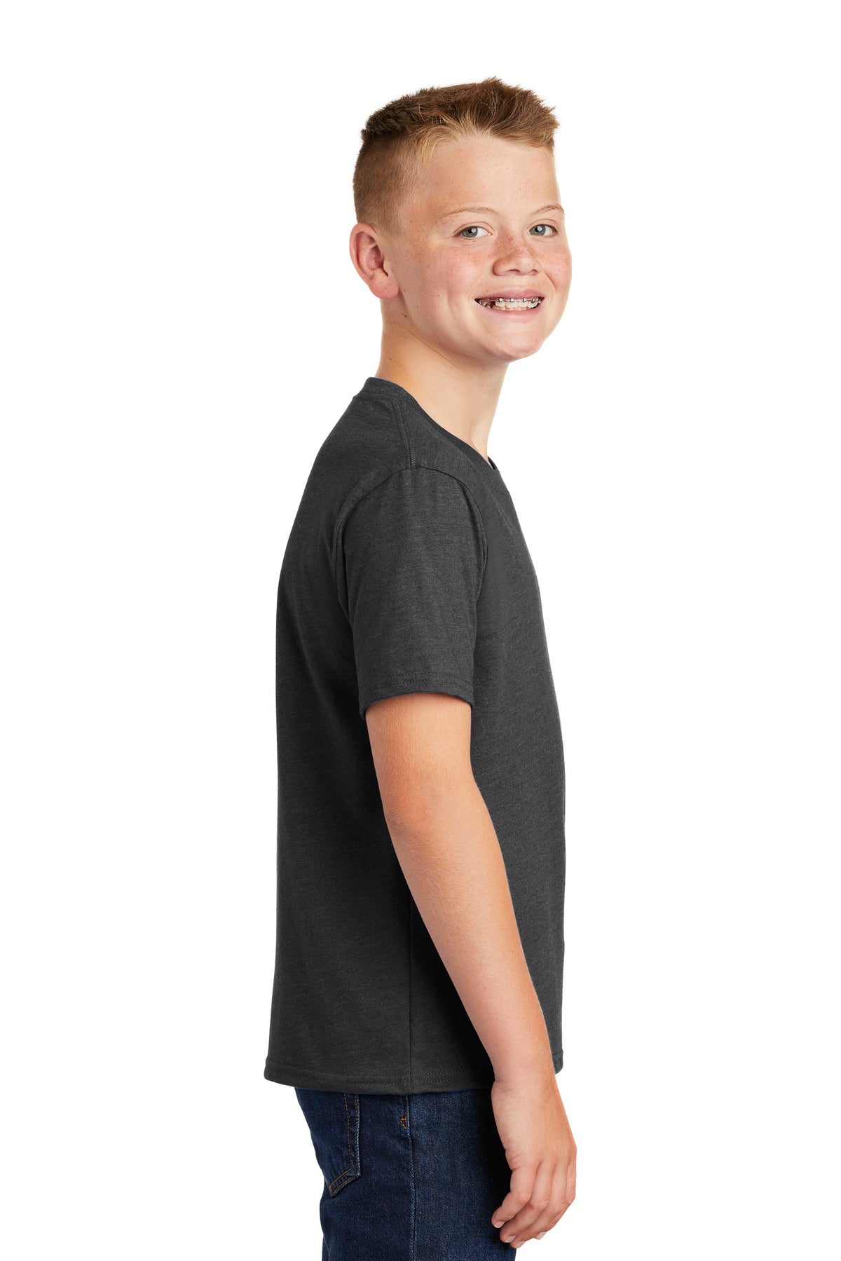 Black Hthr Port & Company Youth Fan Favorite Blend Tee. PC455Y