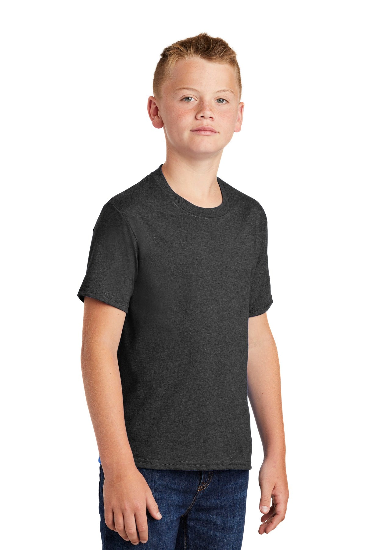 Black Hthr Port & Company Youth Fan Favorite Blend Tee. PC455Y