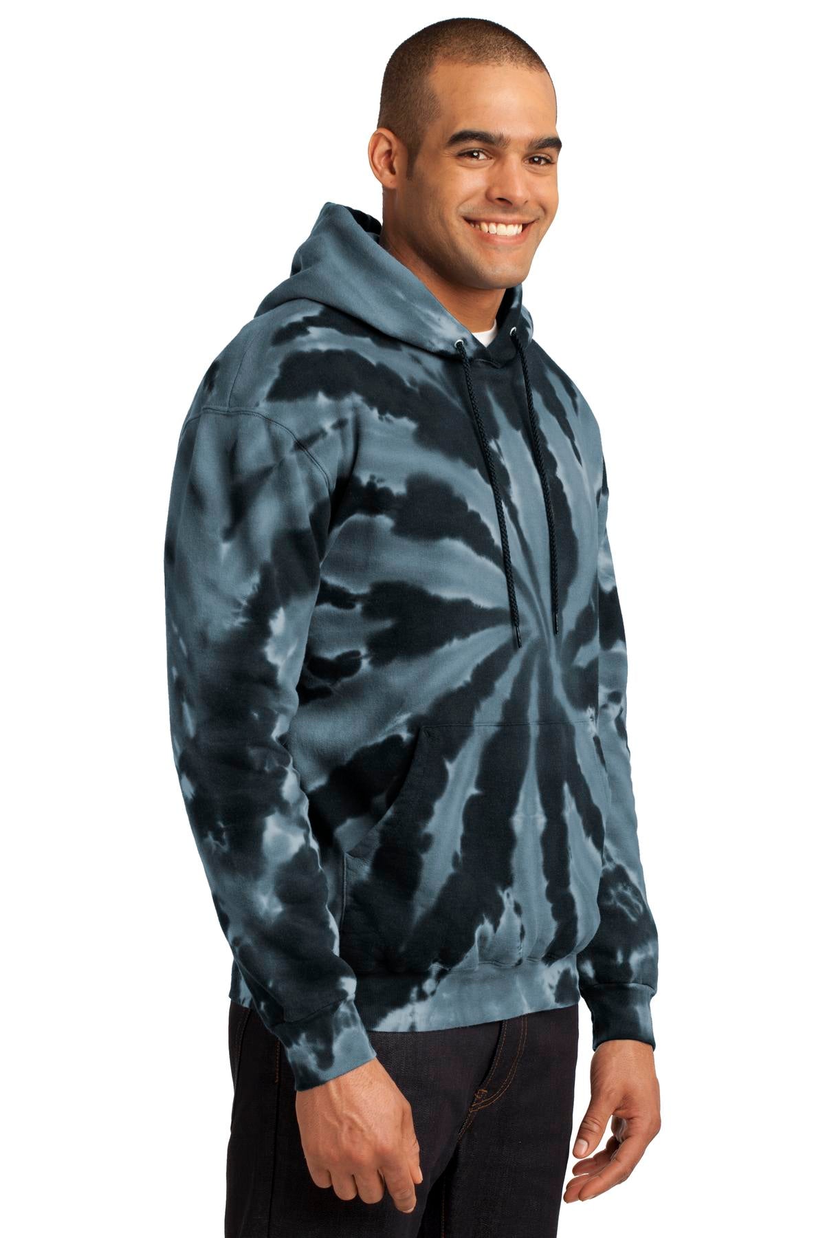 Black Port & Company Tie-Dye Pullover Hooded Sweatshirt. PC146