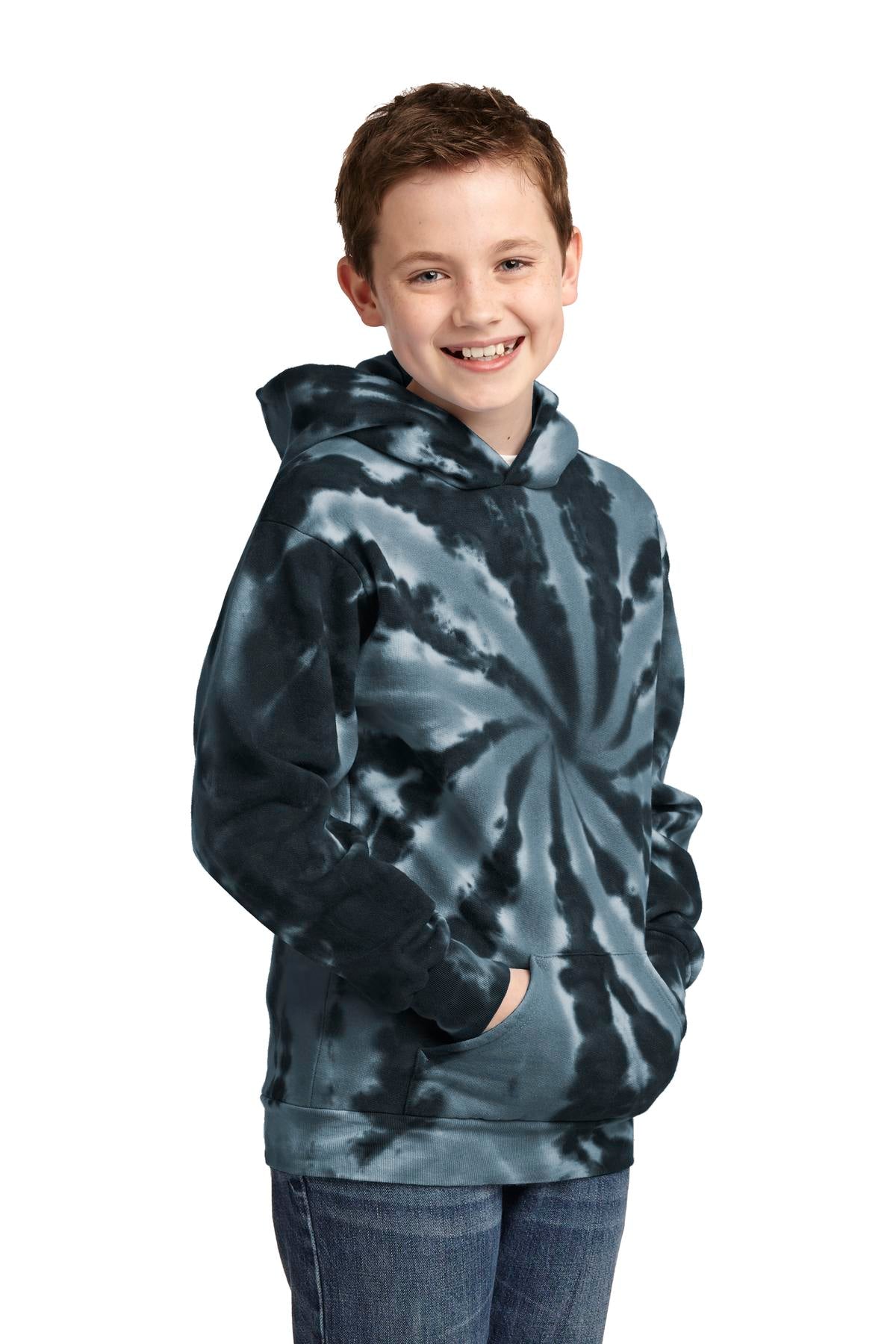 Black Port & Company Youth Tie-Dye Pullover Hooded Sweatshirt. PC146Y