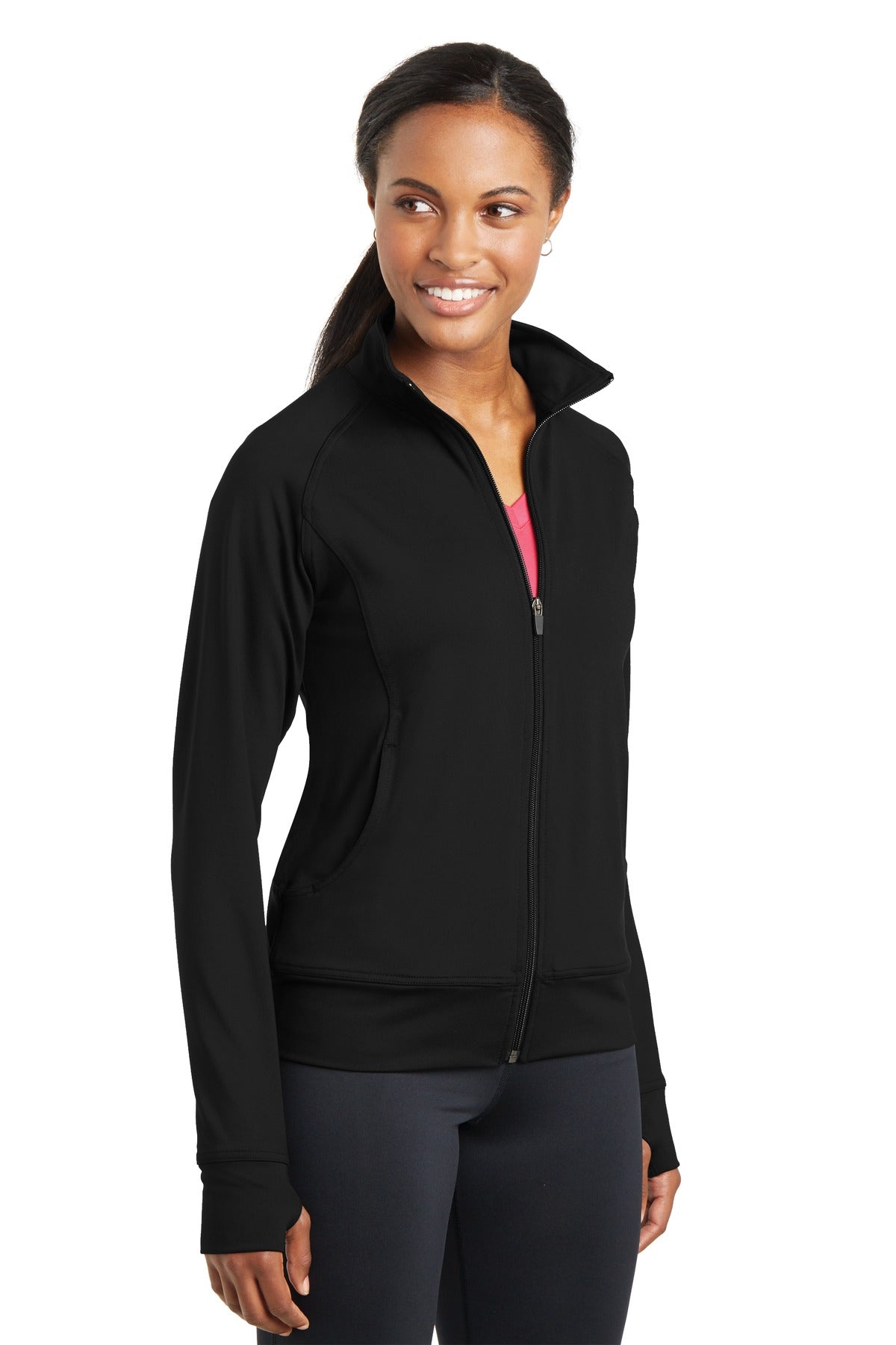 Black Sport-Tek® Women's NRG Fitness Jacket. LST885