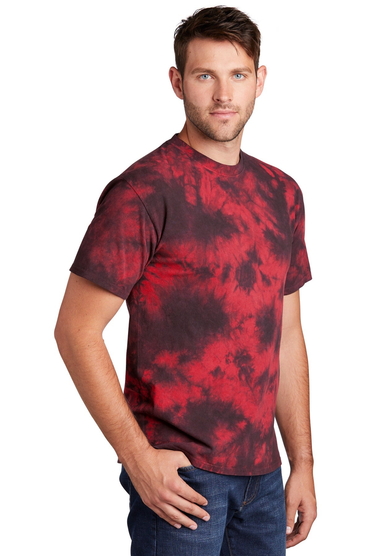 Black/Red Port & Company Crystal Tie-Dye Tee PC145