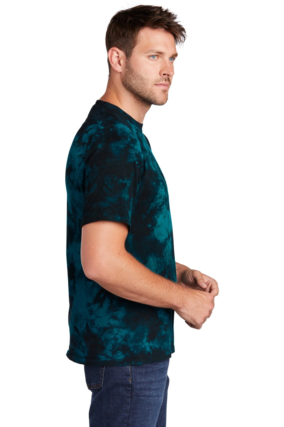 Black/Teal Port & Company Crystal Tie-Dye Tee PC145