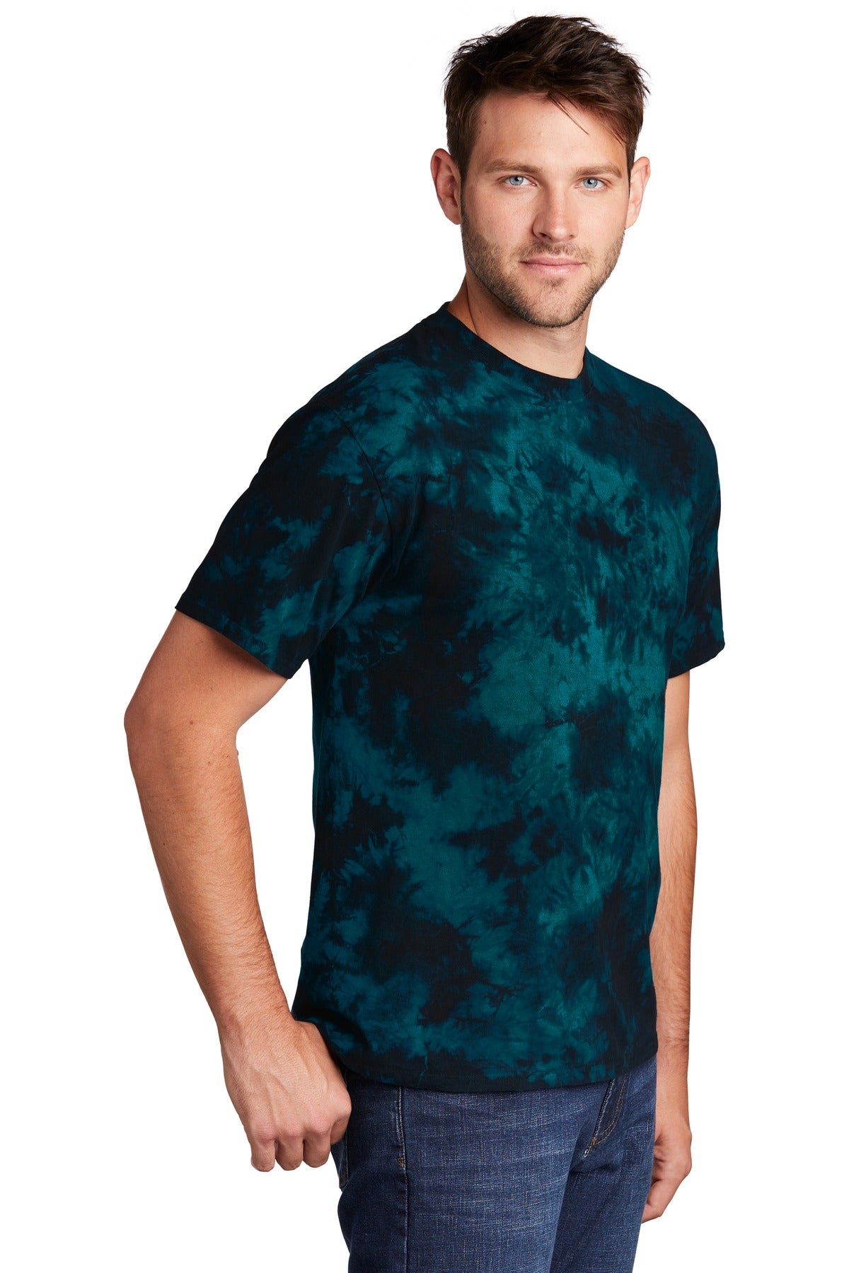 Black/Teal Port & Company Crystal Tie-Dye Tee PC145